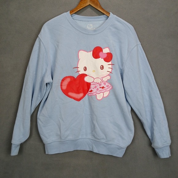 Hello Kitty Tops - Hello Kitty Sewing Hybrid‎ Sweatshirt Womens Medium Light Blue Ribbed Graphic